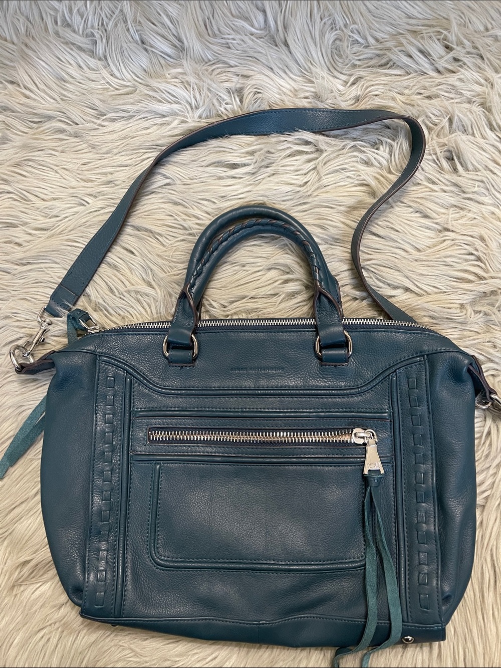 Aimee Kestenberg Teal Leather Satchel with Tassel Zip Pocket